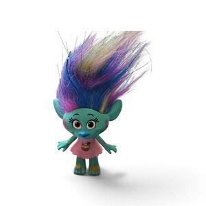 DreamWorks Trolls Poppy Teal Figure Pink Cupcake Dress Rainbow Hair Doll Toy